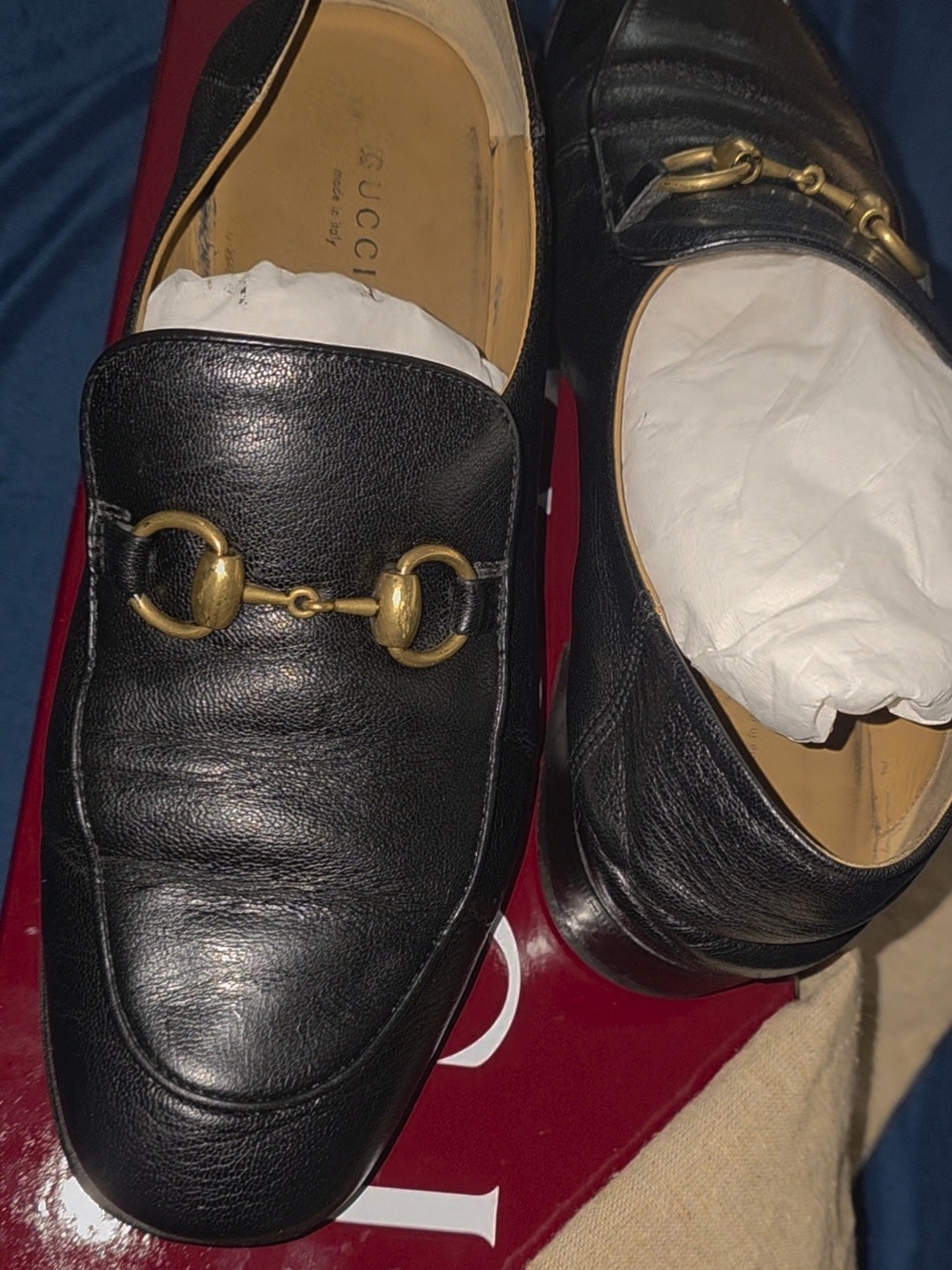 Gucci Black Leather Horsebit Slip-On Loafers